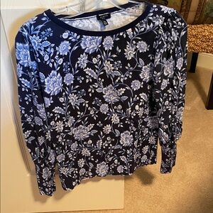 Talbots Women's Navy Floral Long Sleeve Top